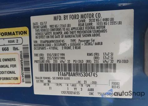 2017 Ford Mustang V6 из США, поврежденный, VIN 1FA6P8AM9H5304745